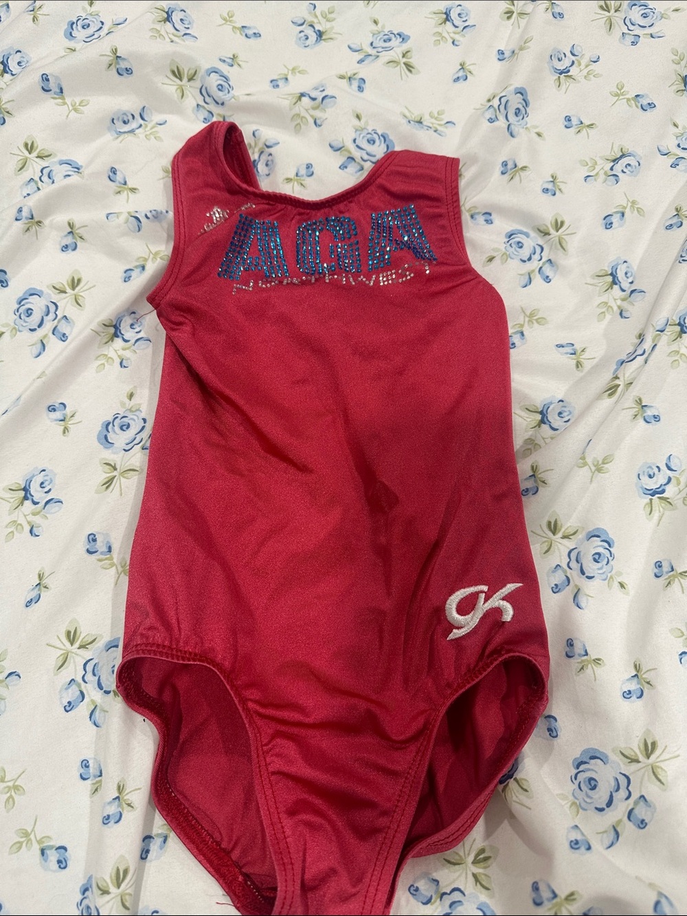 Red Girls' Leotard with Rhinestone Logo